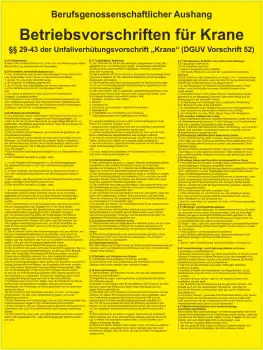 Aushang für Krane, gemäß DGUV 52
