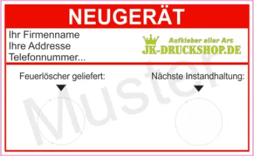 Feuerlöscher Prüfnachweis für Neugeräte