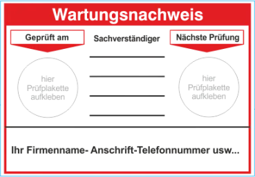Wartungsaufkleber Wartungsnachweis Prüfnachweis
