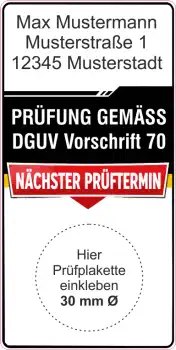 Grundplakette DGUV 208-016 Leitern und Tritte nächste Prüfung