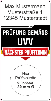 Grundplakette DGUV 208-016 Leitern und Tritte nächste Prüfung