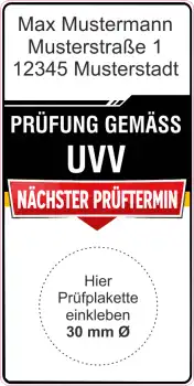 Grundplakette DGUV 208-016 Leitern und Tritte nächste Prüfung