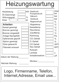 Wartungsaufkleber Heizung Wartungsnachweis Prüfnachweis