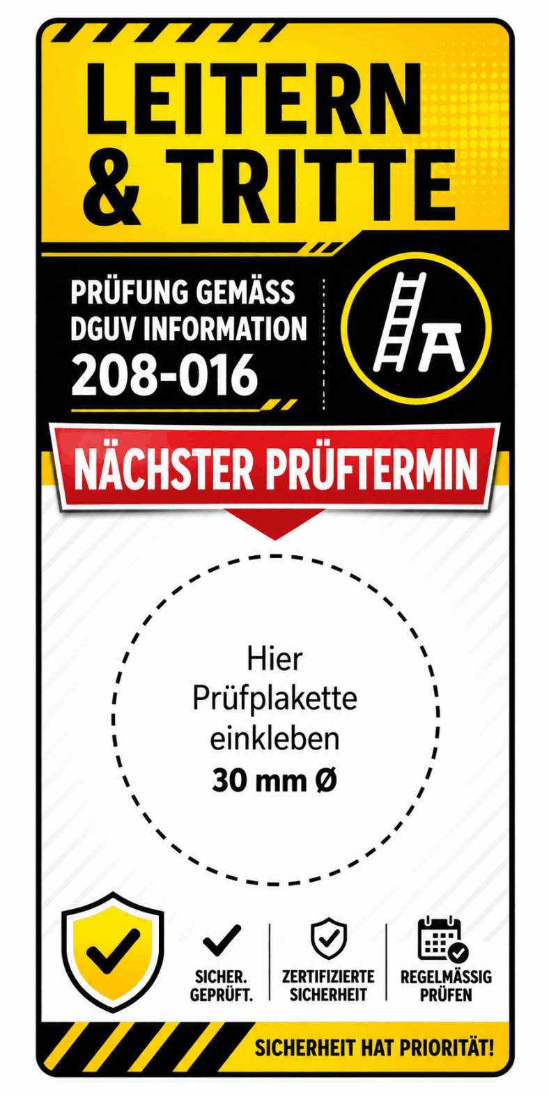 Grundplakette für Leitern und Tritte nach DGUV Information 208-016
