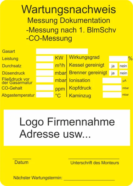 Wartungsaufkleber Gas- Heizung Wartungsnachweis Prüfnachweis