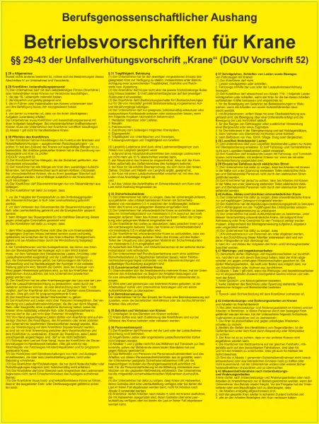 Aushang für Krane, gemäß DGUV 52