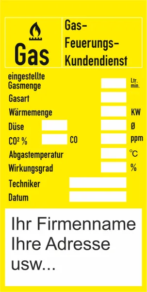 Wartungsaufkleber Gas- Heizung Kundendienst
