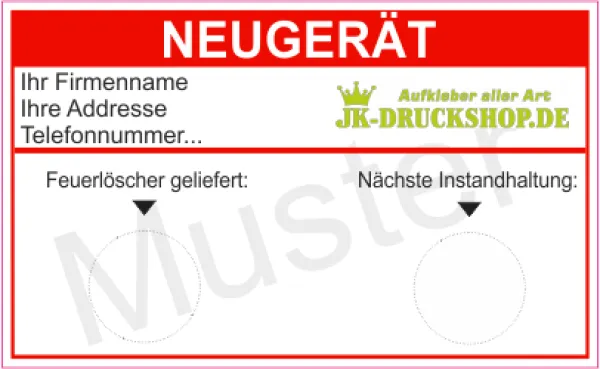 Feuerlöscher Prüfnachweis für Neugeräte