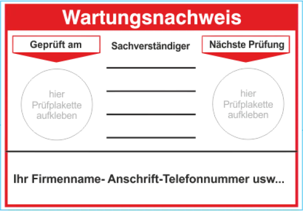 Wartungsaufkleber Wartungsnachweis Prüfnachweis