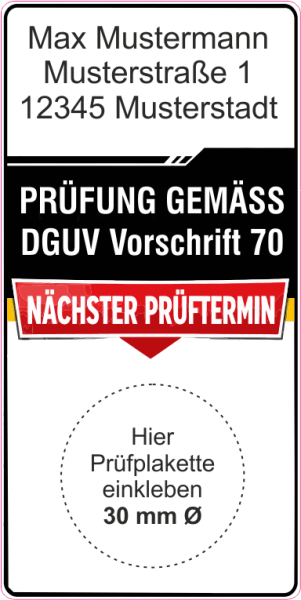 Grundplakette DGUV 208-016 Leitern und Tritte nächste Prüfung