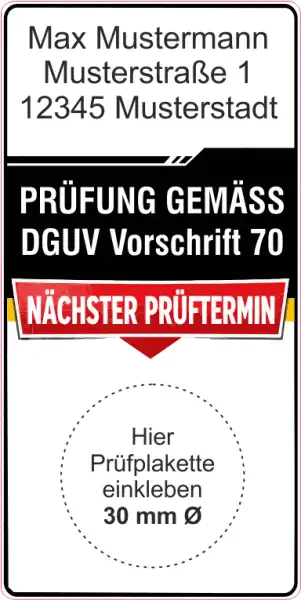 Grundplakette DGUV 208-016 Leitern und Tritte nächste Prüfung