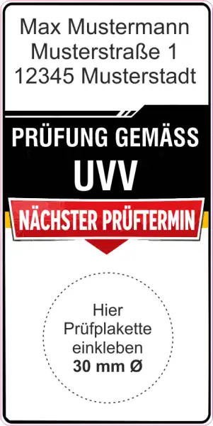 Grundplakette DGUV 208-016 Leitern und Tritte nächste Prüfung