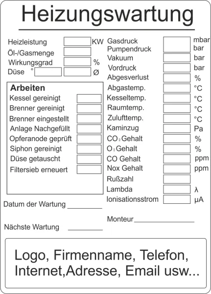 Wartungsaufkleber Heizung Wartungsnachweis Prüfnachweis