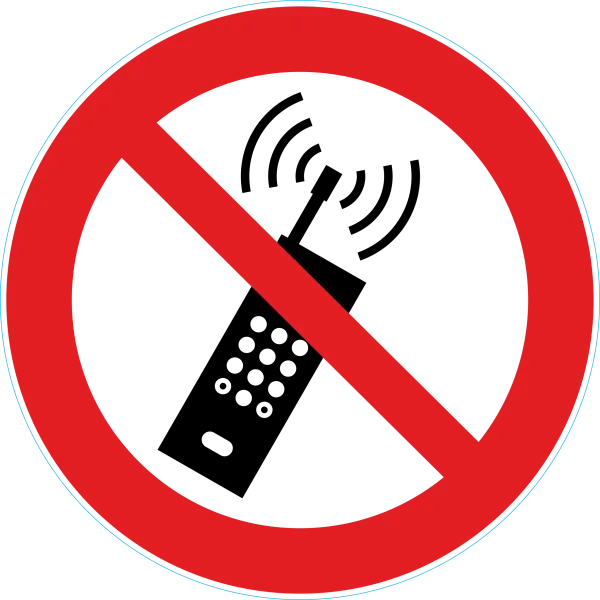 Eingeschaltete Mobiltelefone Smartphones verboten